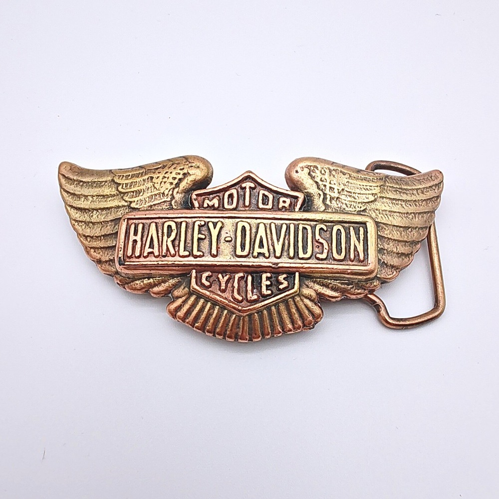Harley-Davidson Vintage Winged Motor Cycles Belt Buckle – Antique Brass Tone